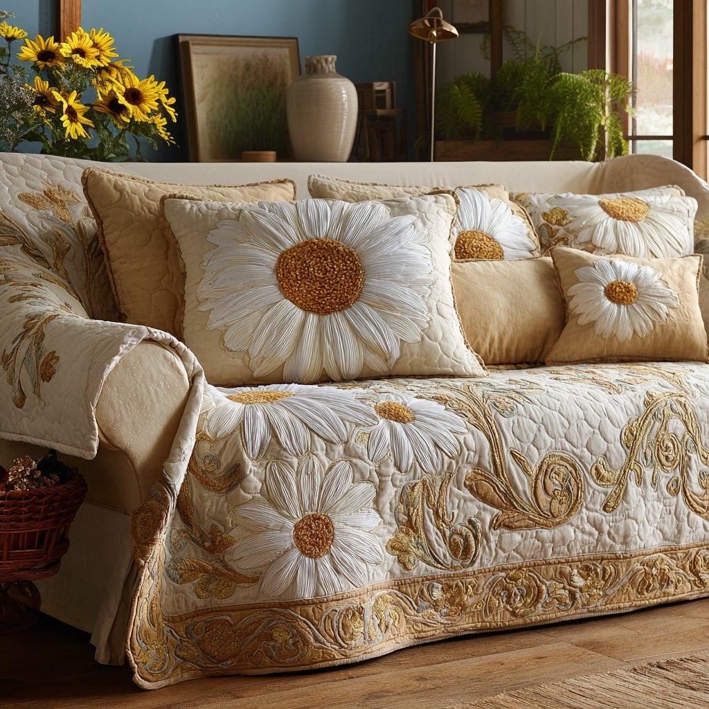 Golden Petals Sofa Cover