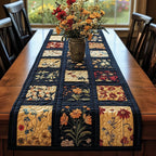 Floral Blocks on Navy Grid Table Runner