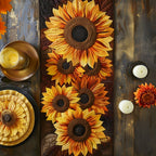 Row of Sunflowers on Cream Table Runner