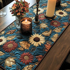 Sunflowers on Teal Blue Panel Table Runner