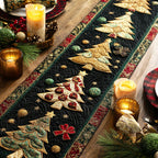 Christmas Trees with Ornaments on Navy Table Runner