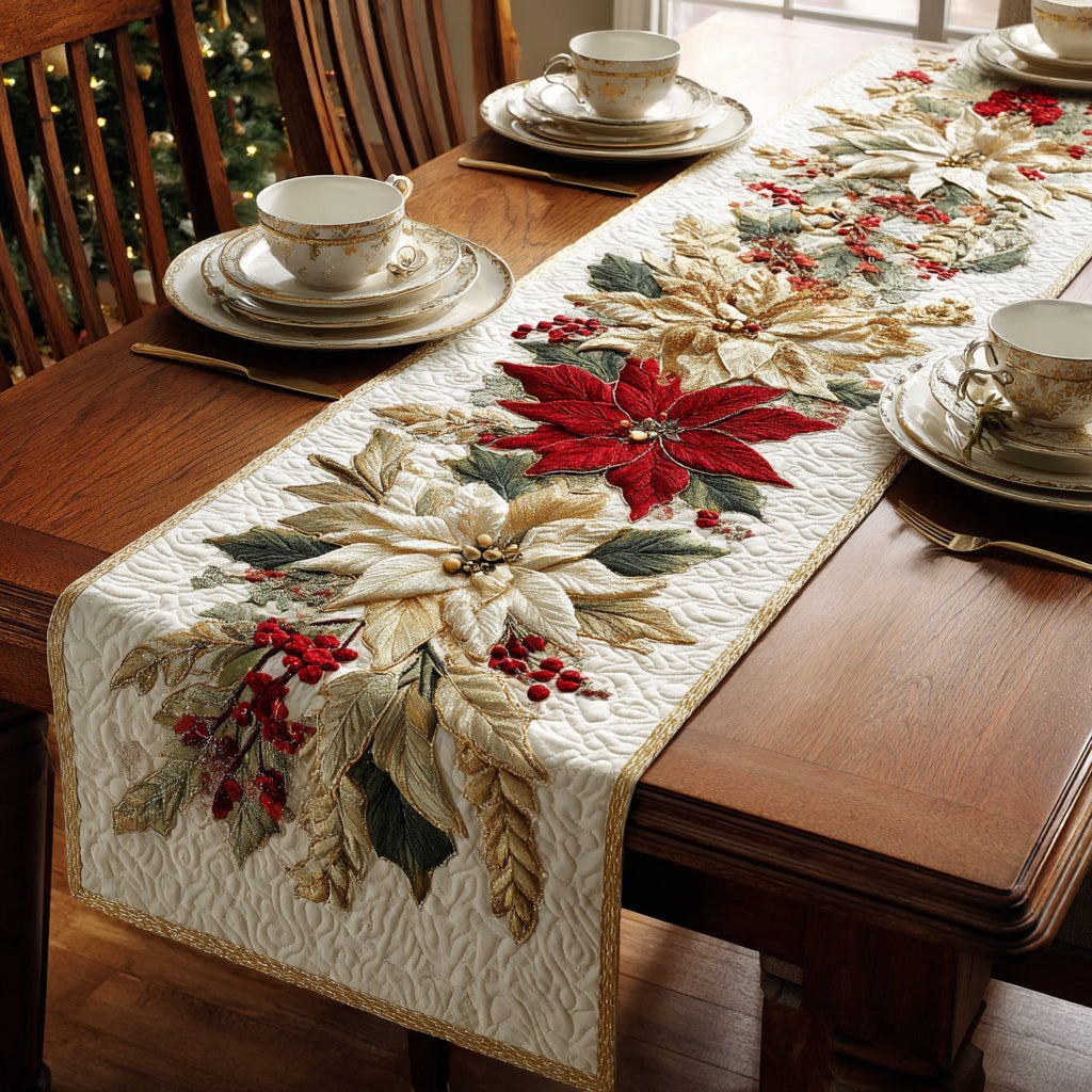 Golden Poinsettia Bloom Table Runner