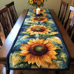 Sunflowers on Blue Quilted Ground Table Runner