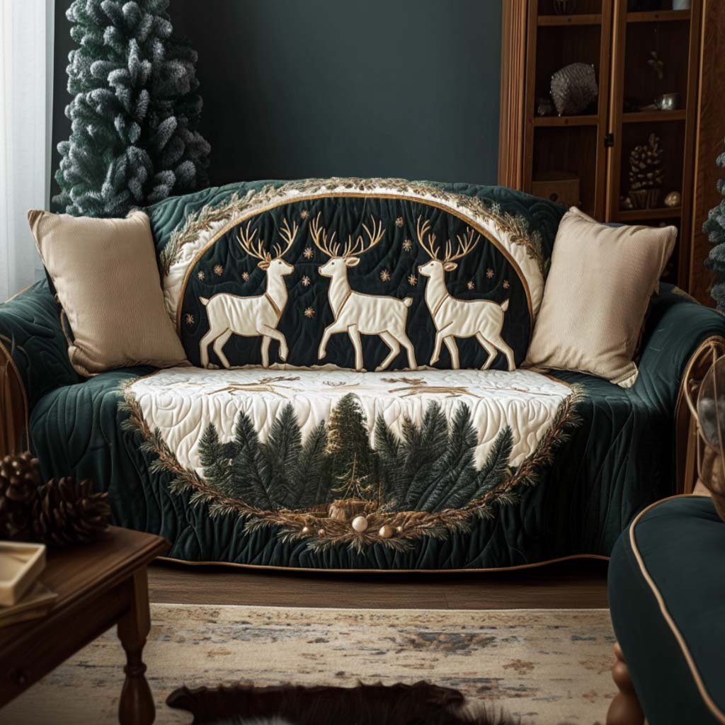 Golden Reindeer Sofa Cover