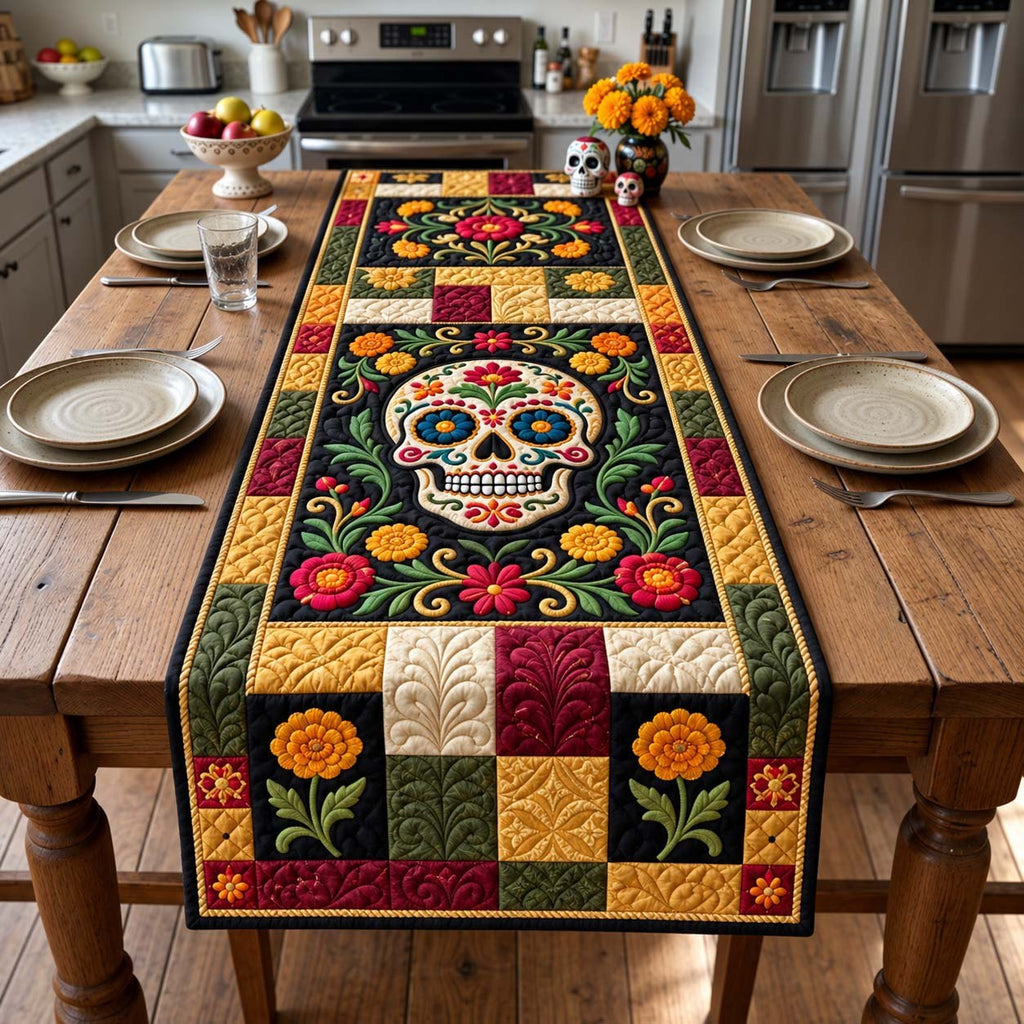 Golden Remembrance Skull Table Runner