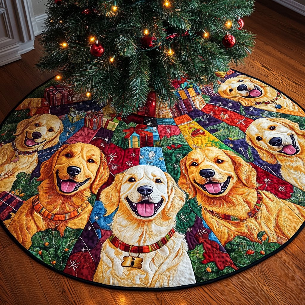 Goldens on the Bright Patch Wheel Christmas Tree Skirt