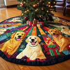 Goldens with Gifts on Navy Christmas Tree Skirt