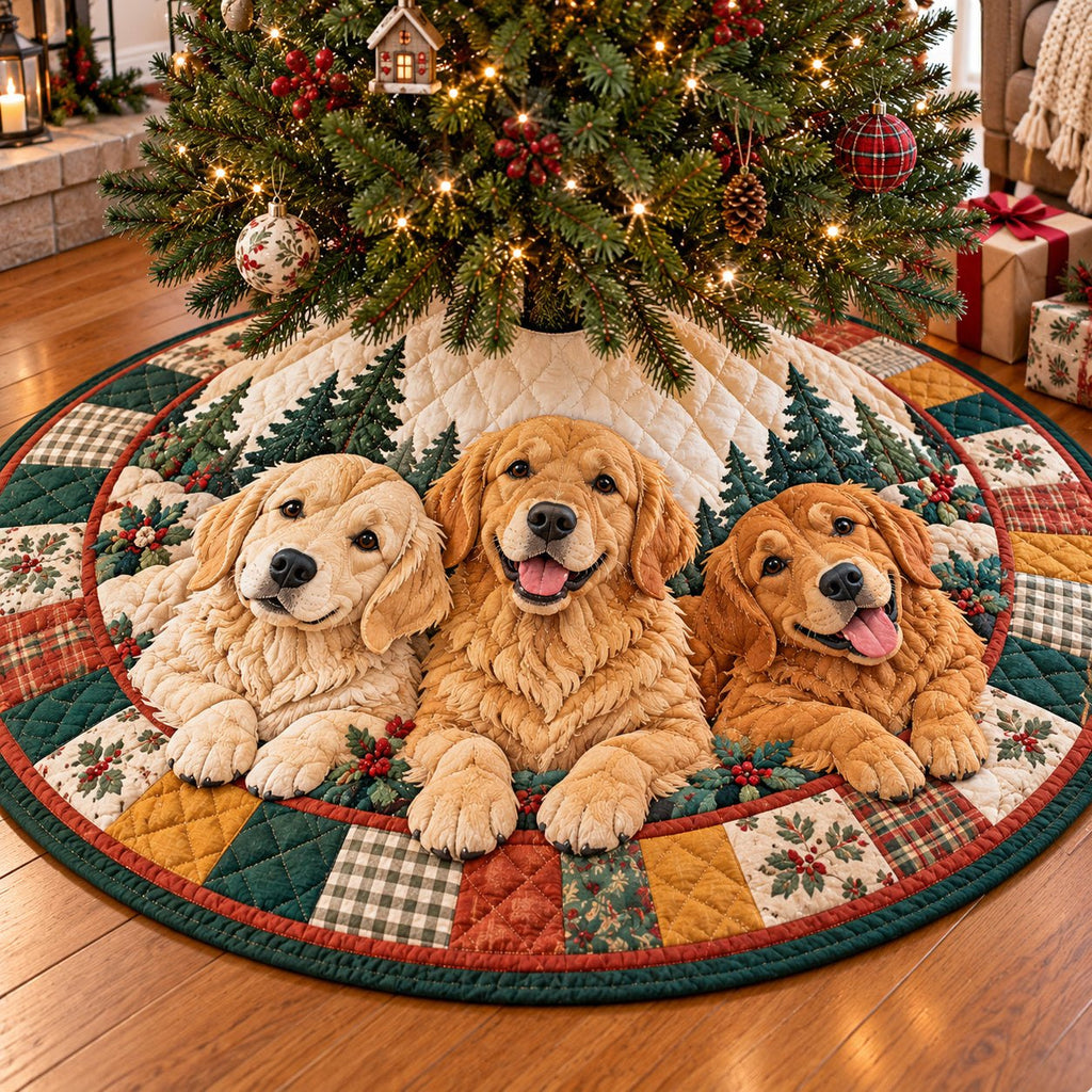 Golden Retriever Patchwork Christmas Tree Skirt