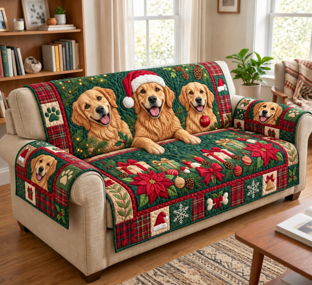 Golden Retriever Trio Sofa Cover