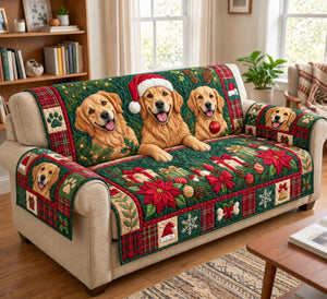 Golden Retriever Trio Sofa Cover - Made to Order
