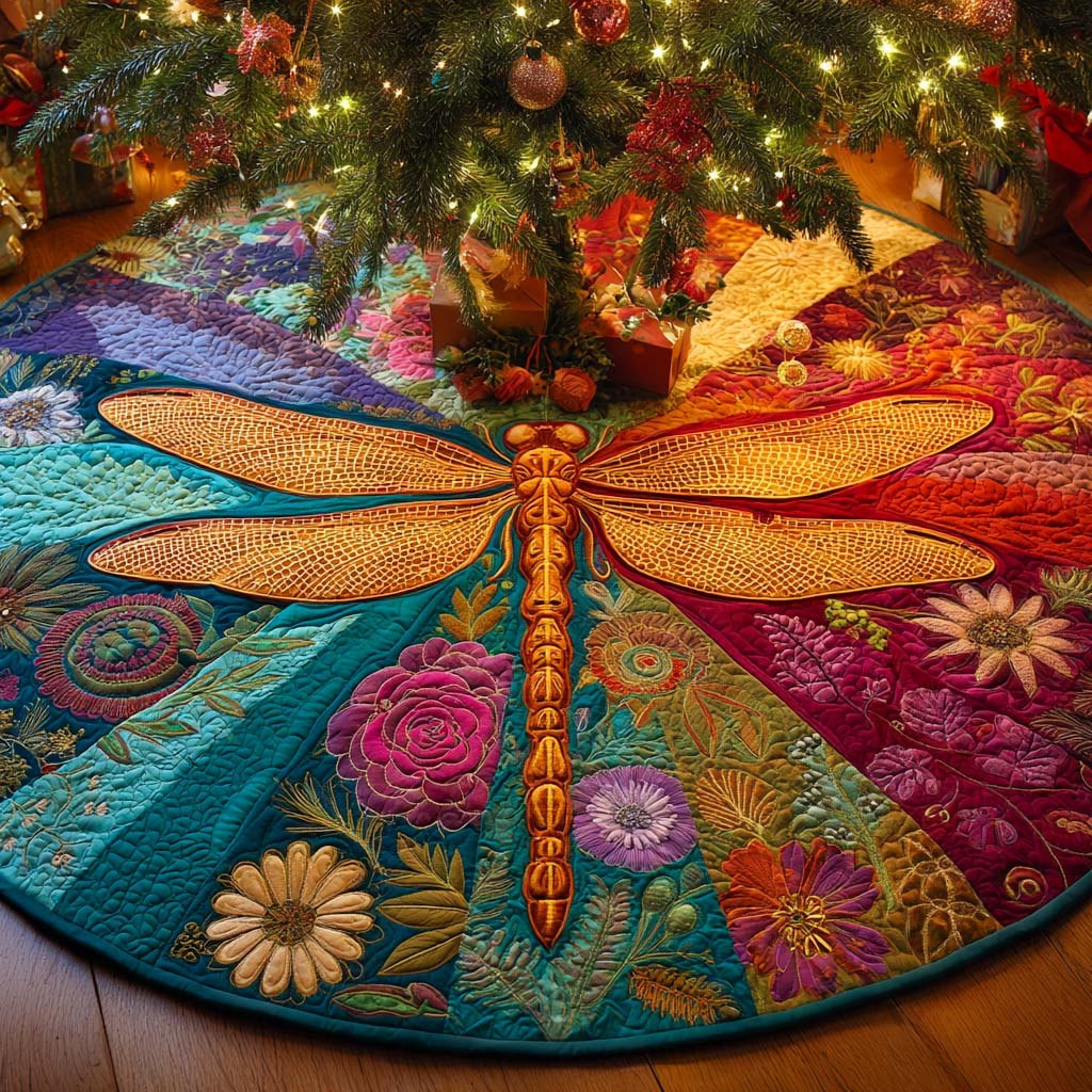 Golden Serenity Wings Christmas Tree Skirt