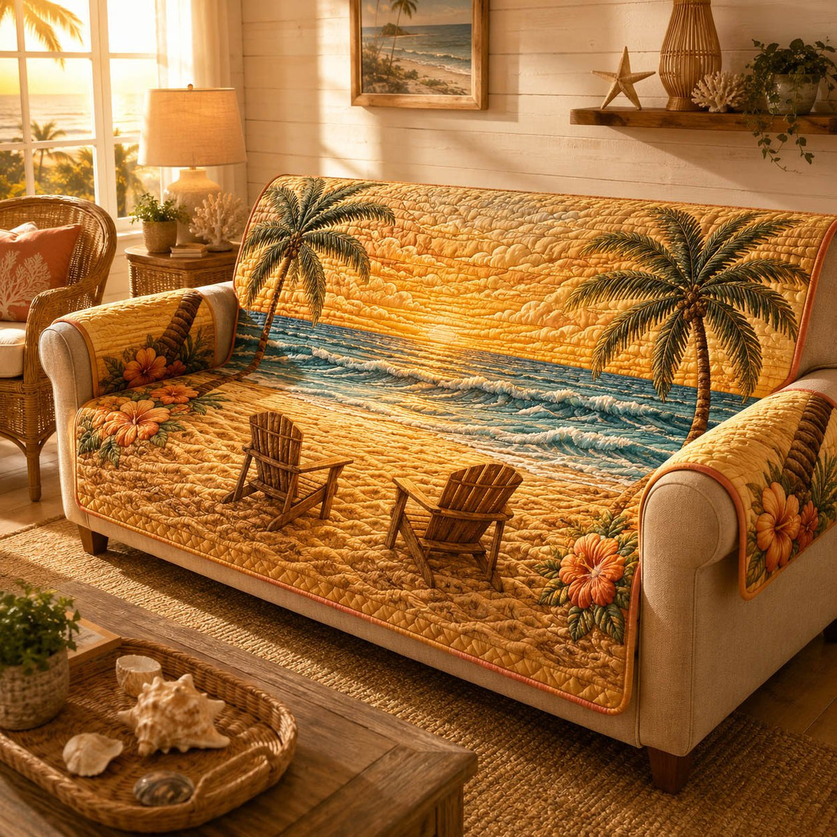 Beach Chairs at Golden Sunset Sofa Cover