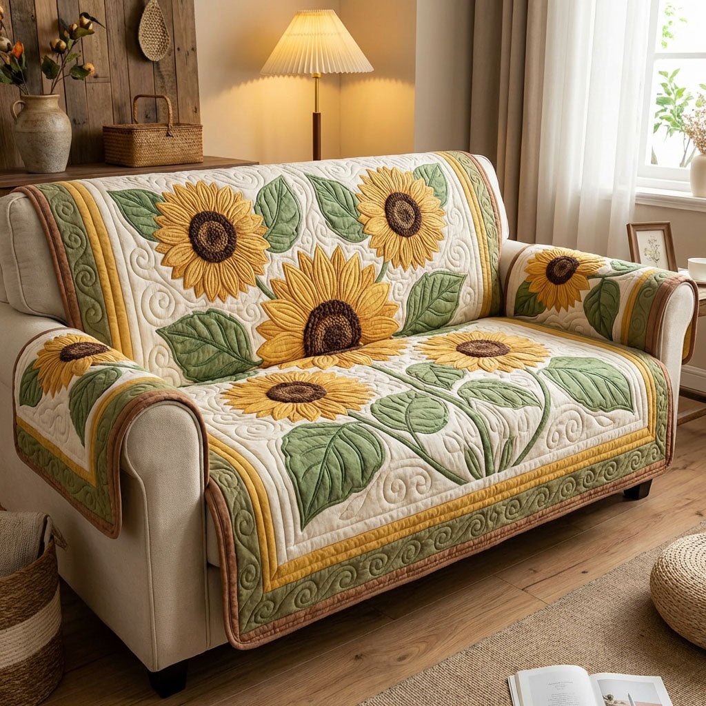 Sunflowers on Cream Quilt Sofa Cover