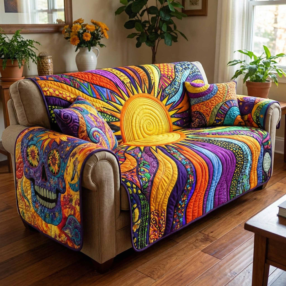 Golden Swirl Sofa Cover
