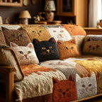 Cat Faces in Cream Ginger and Black Sofa Cover