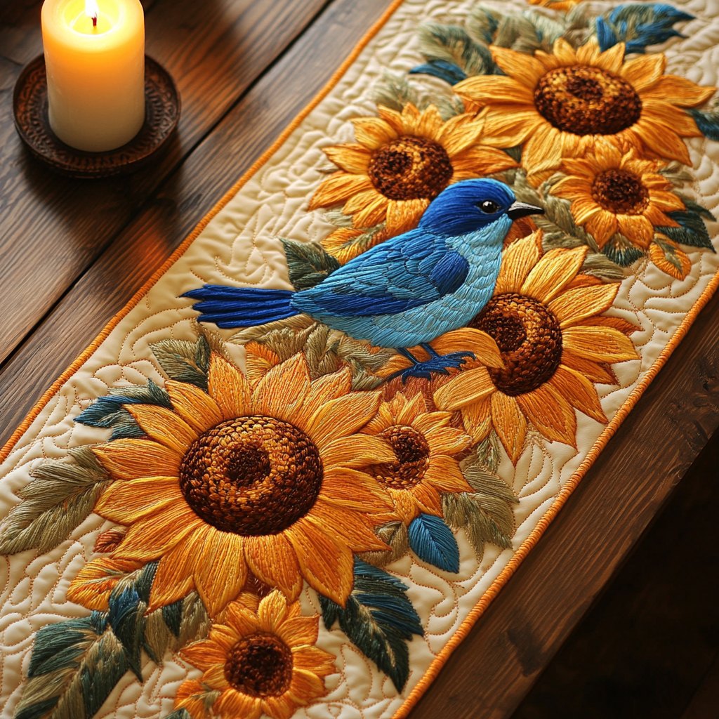 Bluebird Among Sunflowers Table Runner