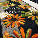 Orange Daisies on Black Ground Table Runner