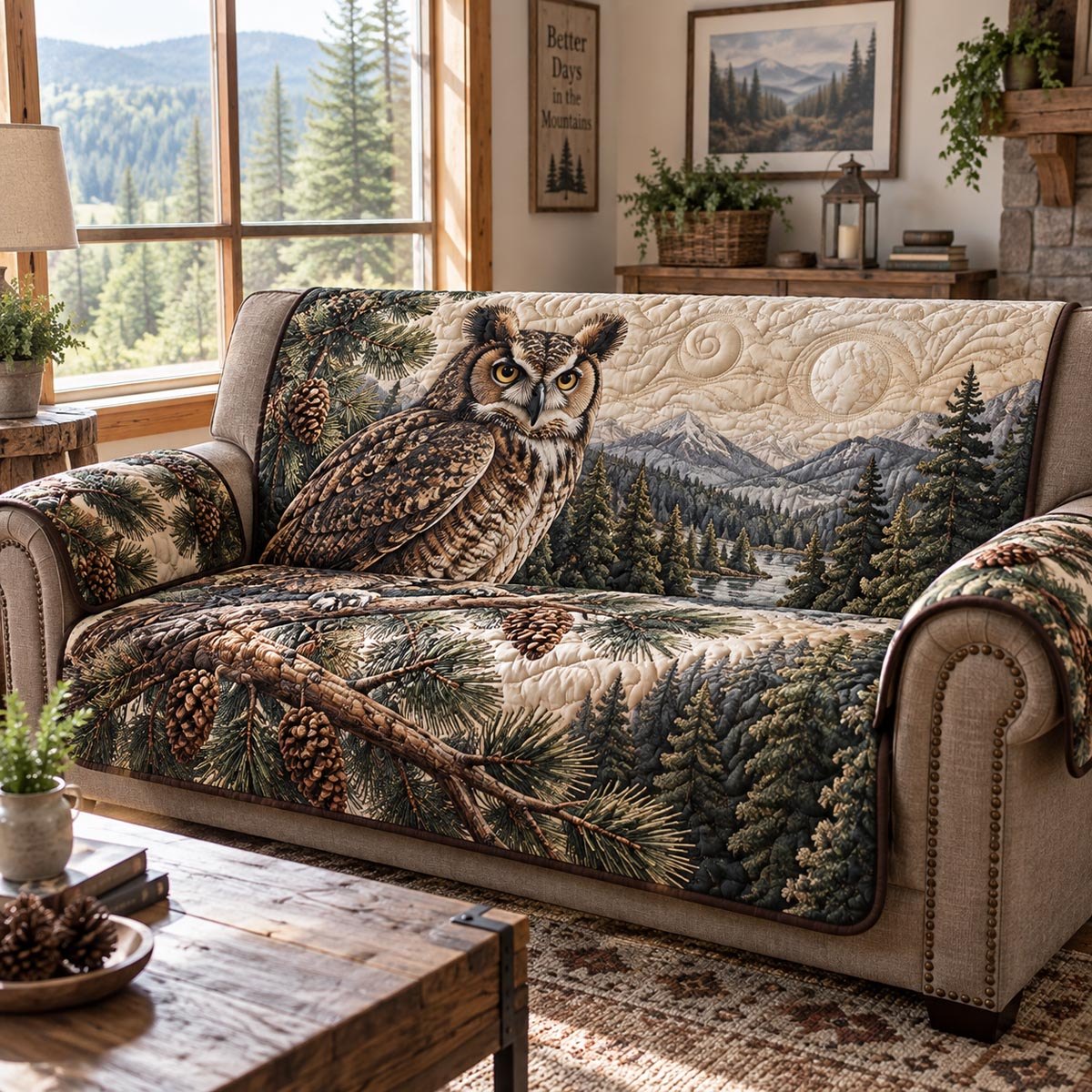 Great Horned Owl Lodge Sofa Cover