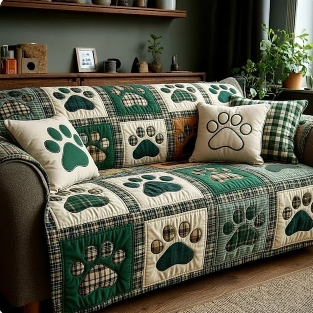 Green Buffalo Love Paw Sofa Cover