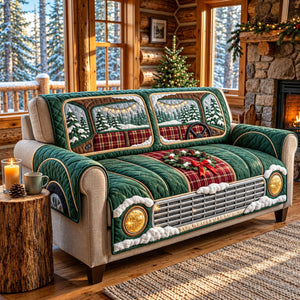 Green Christmas Truck Sofa Cover - Made to Order