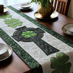 Celtic Cross with Green Shamrocks Table Runner