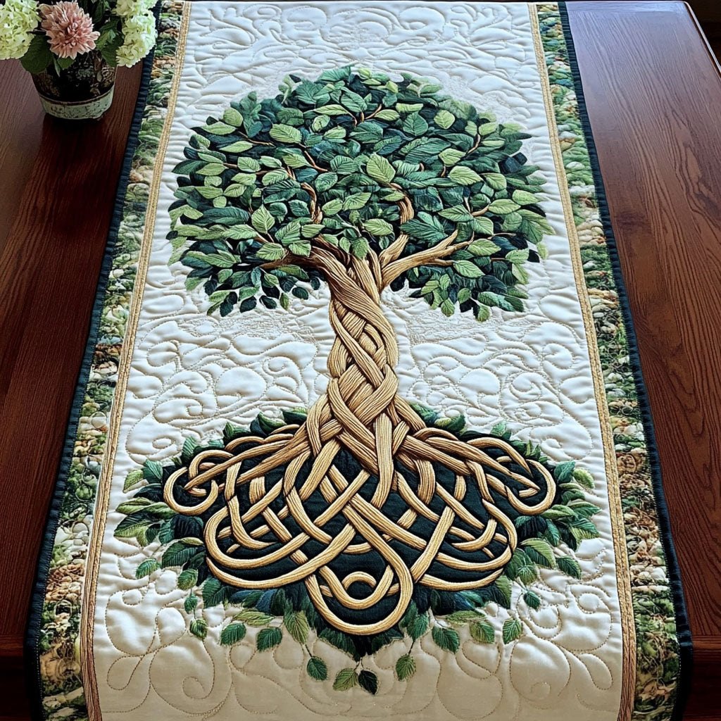 Green Harmony Celtic Tree of Life in Green Table Runner