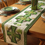 Green Celtic Crosses and Shamrocks Table Runner