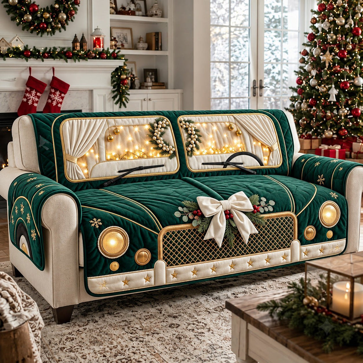 Green Holiday Car Sofa Cover