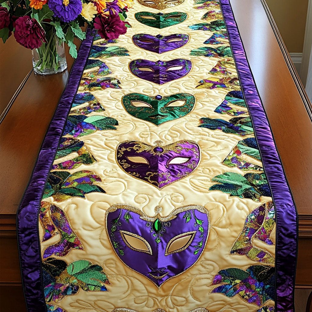Green Purple Hearts Table Runner