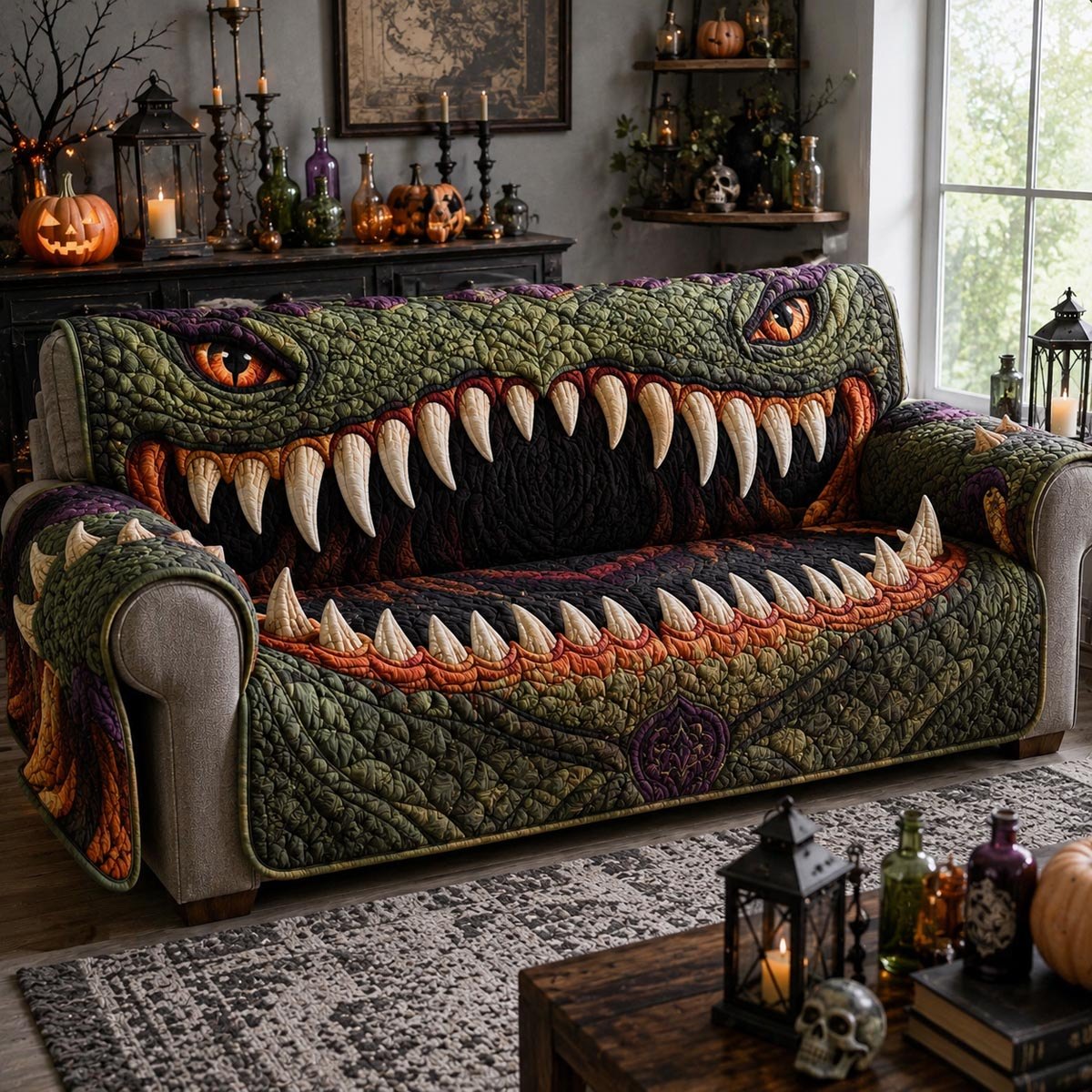Green Reptile Monster Mouth Sofa Cover