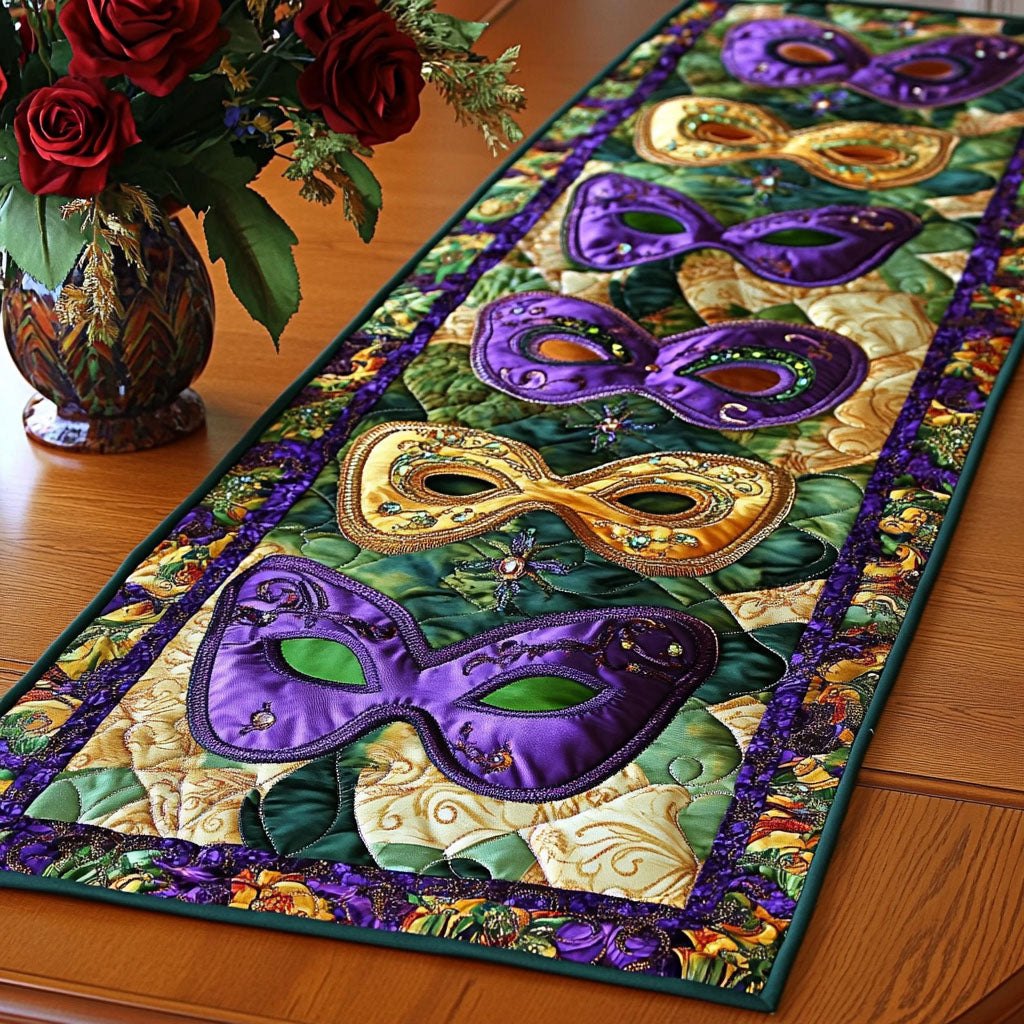 Green Royal Masks Table Runner