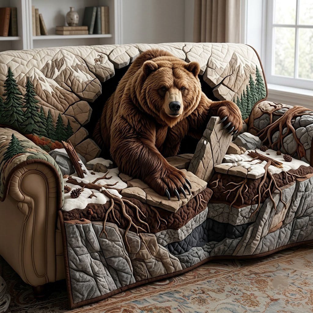 Grizzly On Grey Rock Ledge Sofa Cover