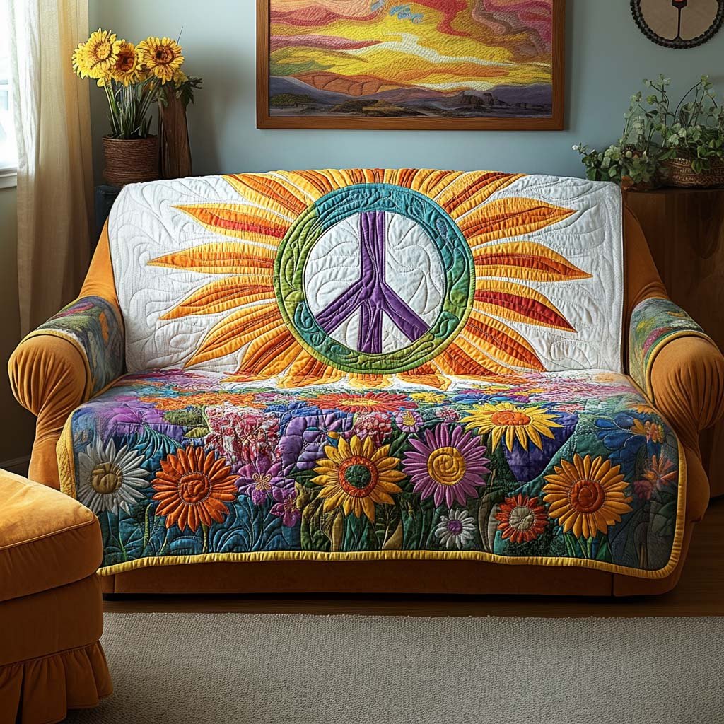 Peace Sign Inside a Sunflower Sofa Cover