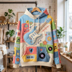 Pale Blue Electric Guitar with Flowers hoodie, all-over print