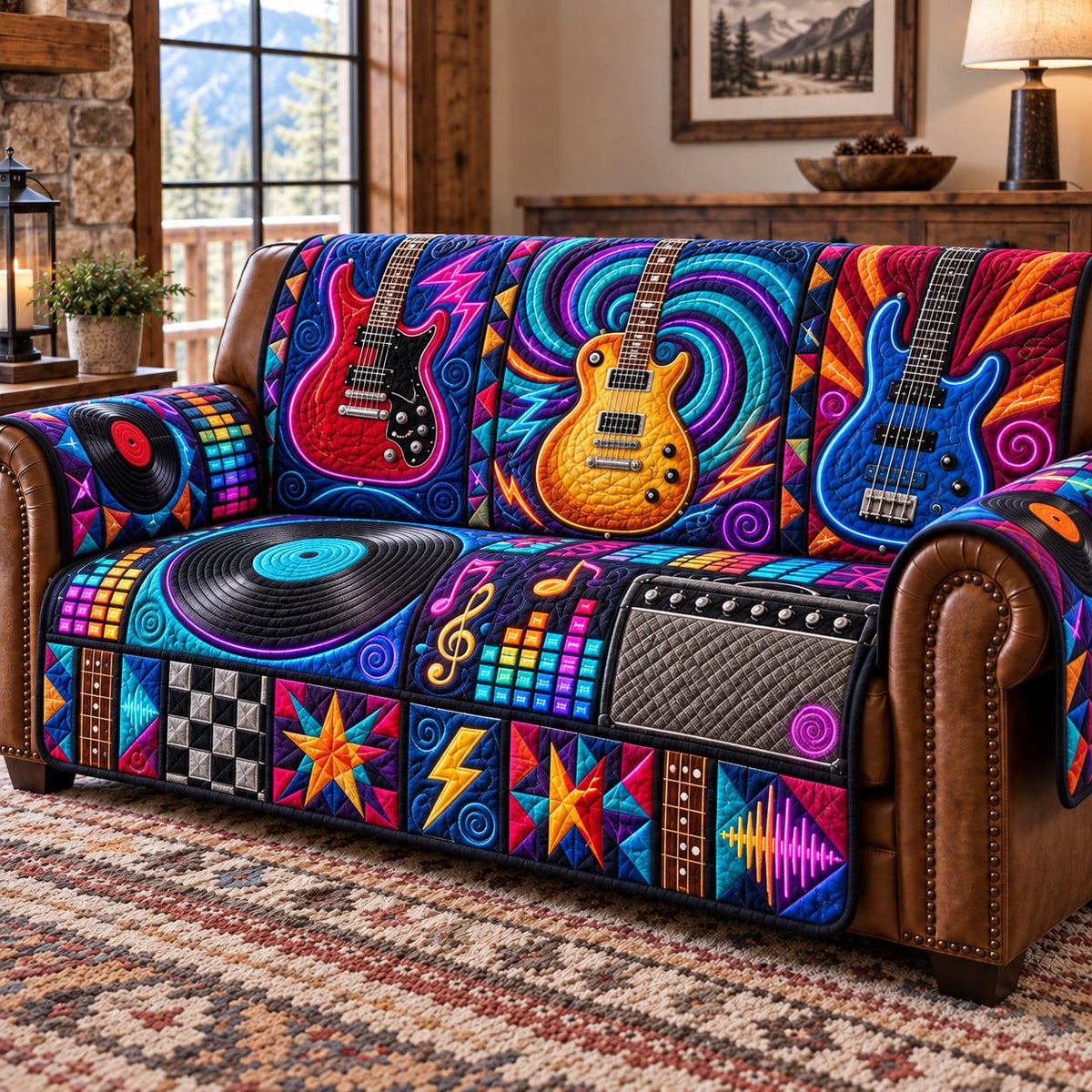 Retro Turntable Guitar Wall Sofa Cover