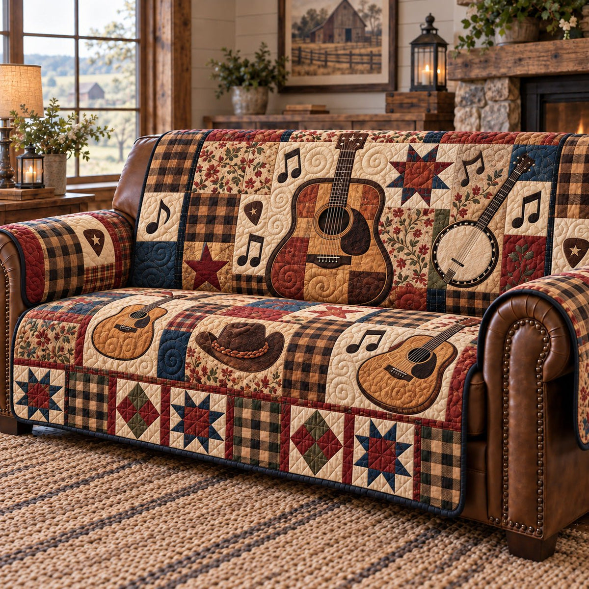 Plaid Banjo Country Guitar Sofa Cover