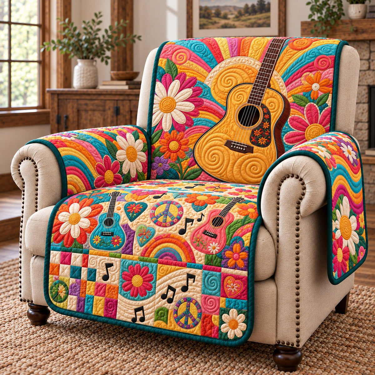 Groovy Sunflower Acoustic Guitar Sofa Cover