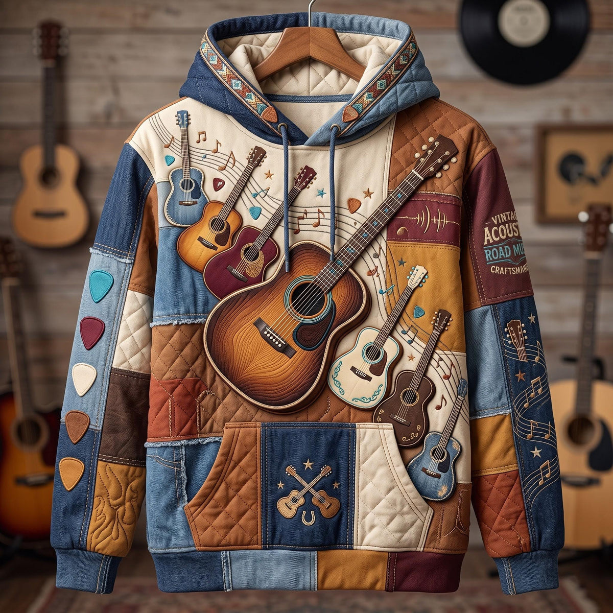 Guitar Patchwork hoodie, all-over print