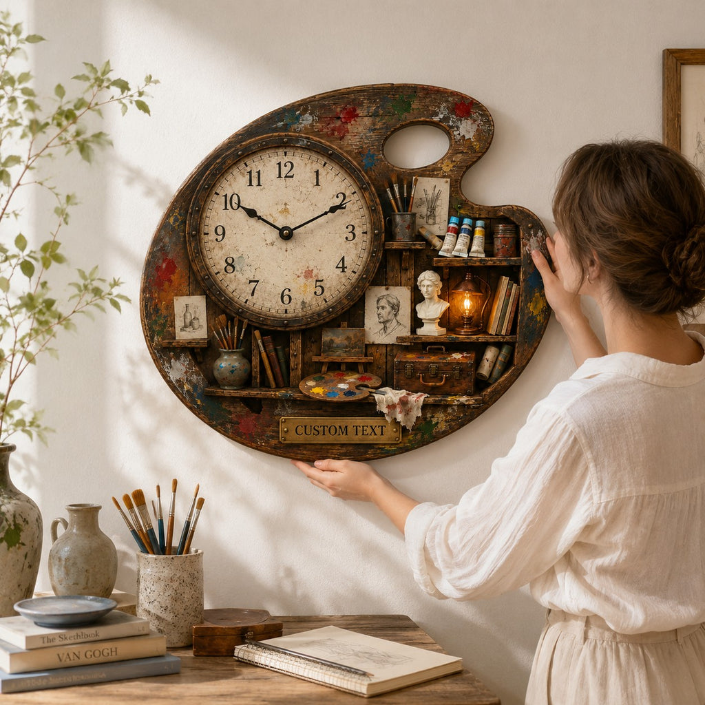 Artist Palette Custom Name Wall Clock — personalized with a custom name