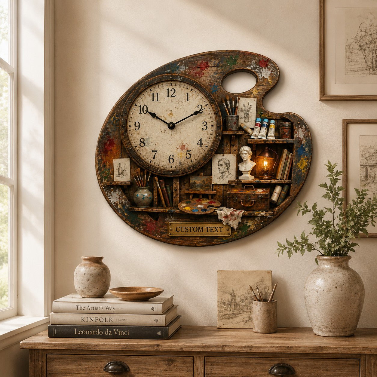Artist Palette Custom Name Wall Clock — personalized with a custom name