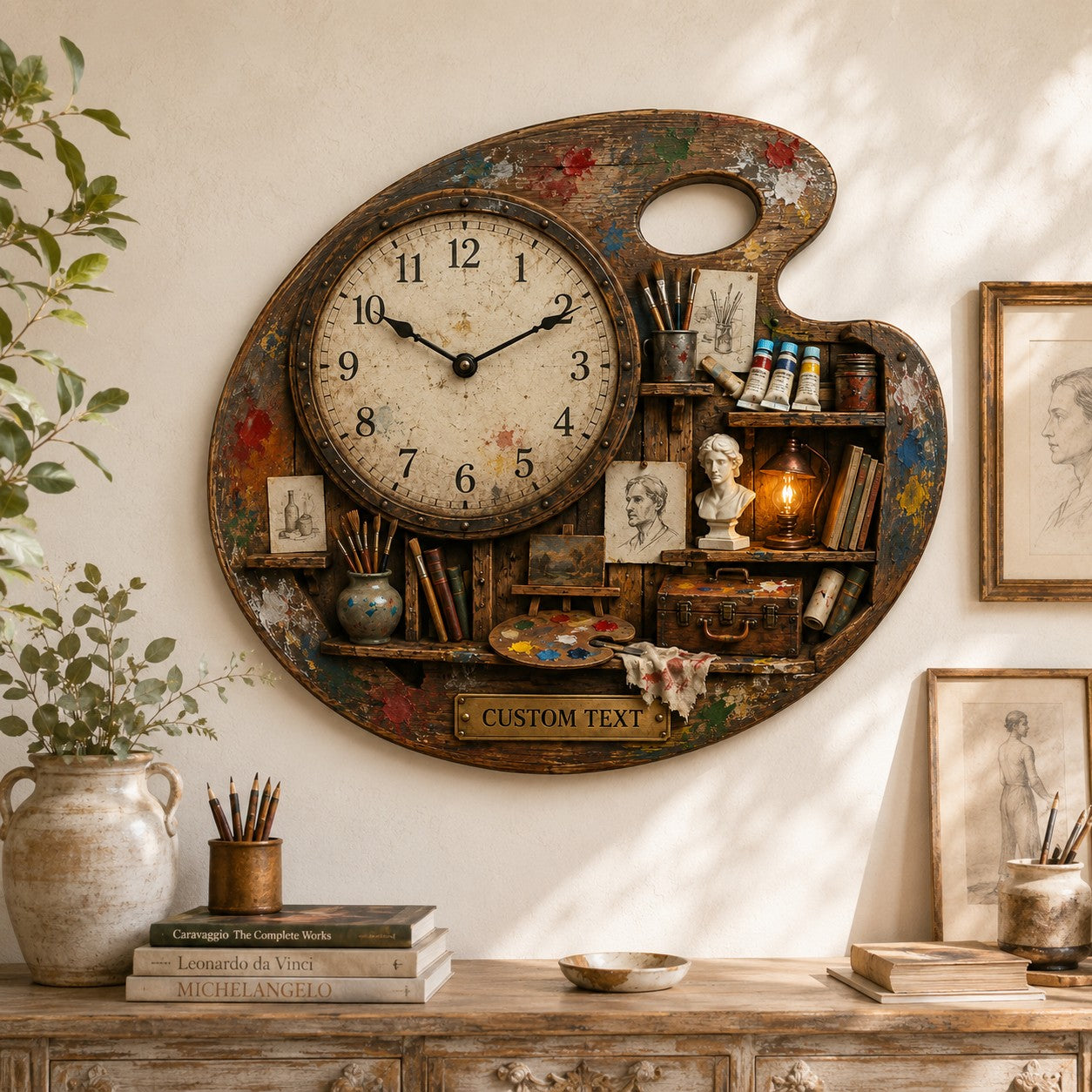 Artist Palette Custom Name Wall Clock — personalized with a custom name