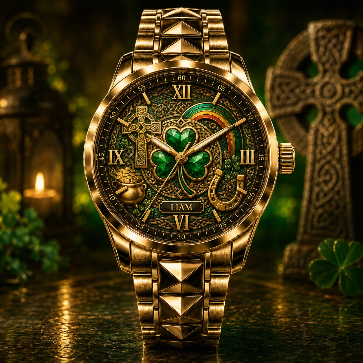 Custom Irish Lucky Shamrock Watch — personalized with a custom name