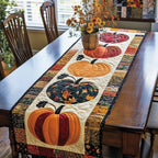Halloween Harvest Green and Orange Pumpkins on Cream Table Runner
