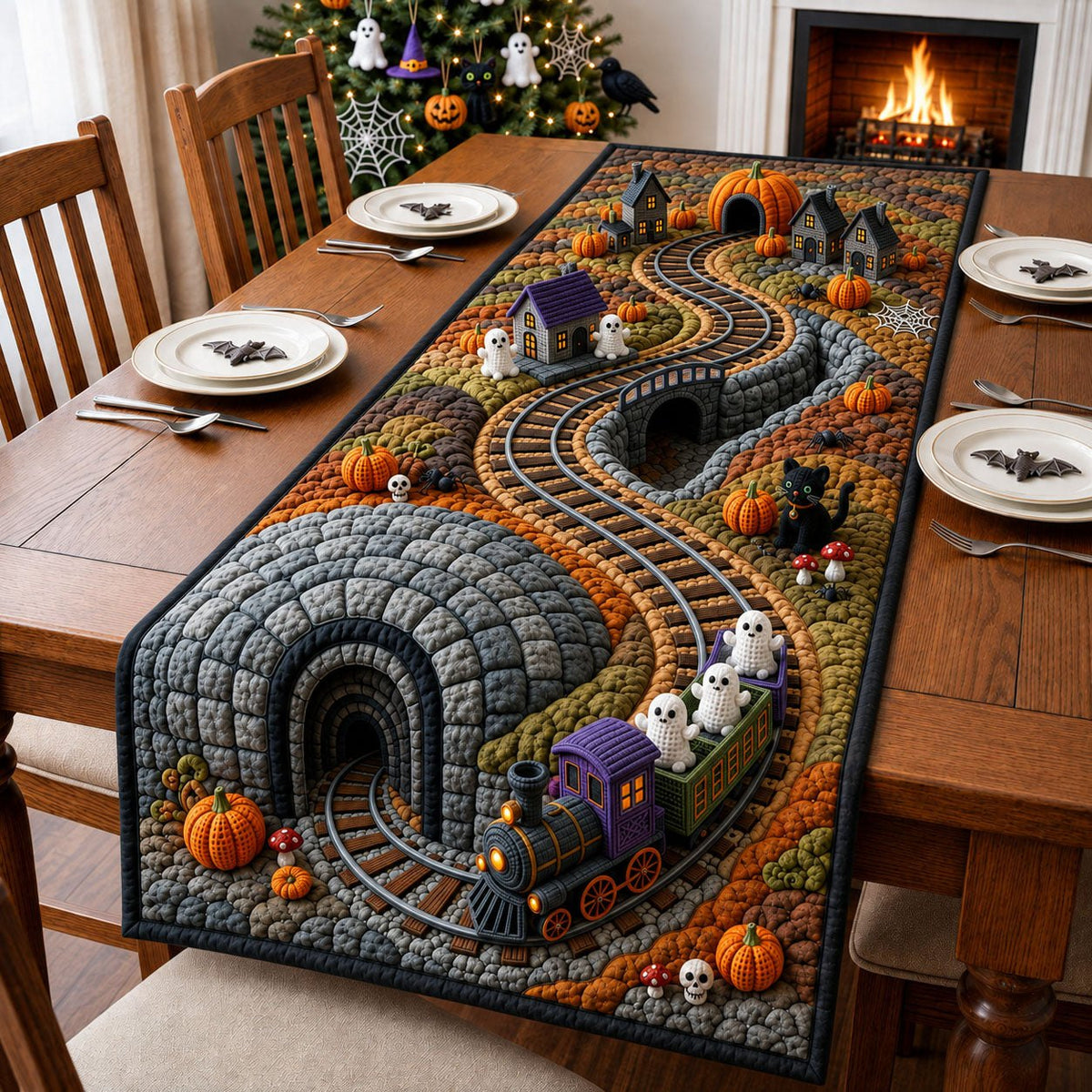 Halloween Train Crochet Table Runner