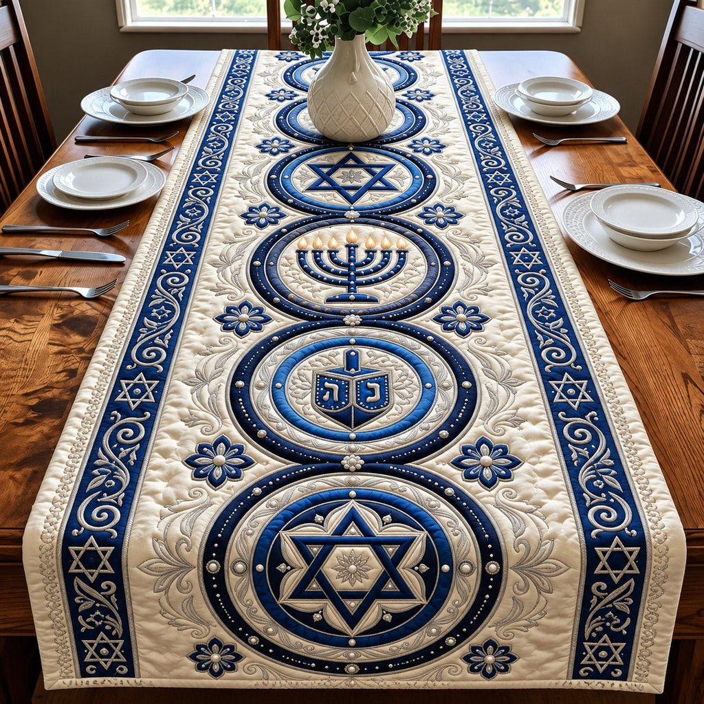 Medallion Hanukkah Blue Table Runner