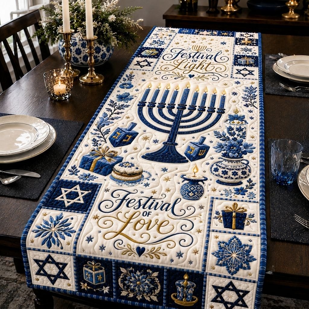 Hanukkah Candle Blessings Table Runner
