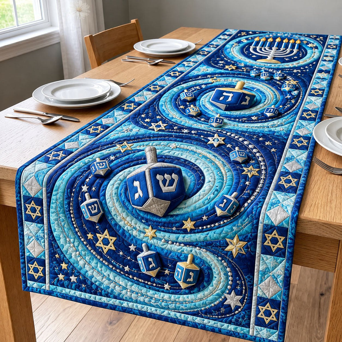 Hanukkah Dreidel Night Table Runner