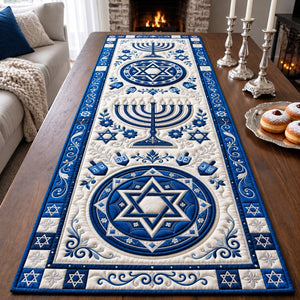 Blue Blossom Hanukkah Floral Table Runner - Made to Order