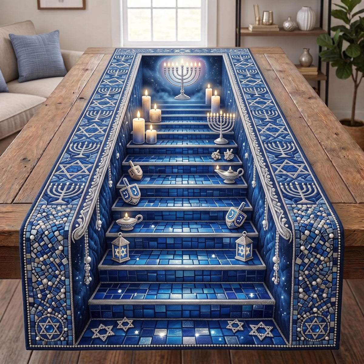 Hanukkah Menorah Table Runner