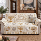 Ivory Gold Menorah Hanukkah Sofa Cover